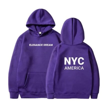 A purple hoodie with white text