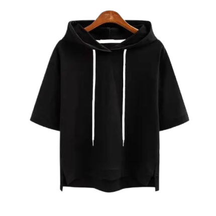 Wholesale Fashion Style Short-Sleeved Women Loose Solid Color Side-Slit Hoodie Custom