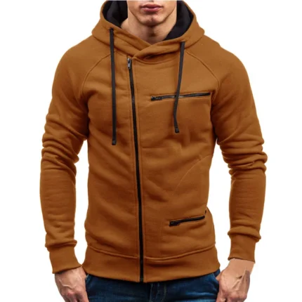 Wholesale Men Casual Zip Hoodie Simple Loose Fleece Jacket