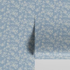 Warm Blue Camille Floral Wallpaper